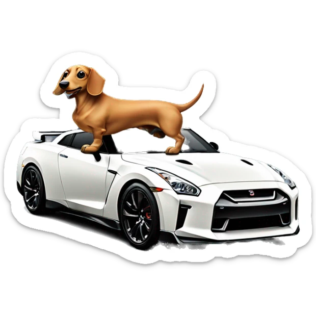 Full body dachshund on top of Nissan gtr car sticker