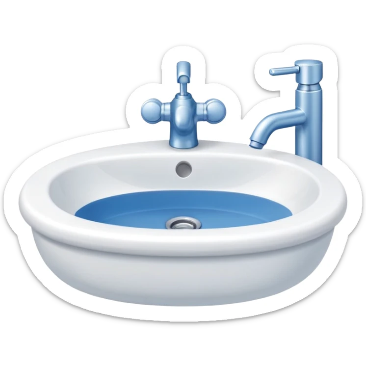 “Flat icon-style emoji of a bathroom sink with a simple faucet and rounded basin, white and blue tones” sticker