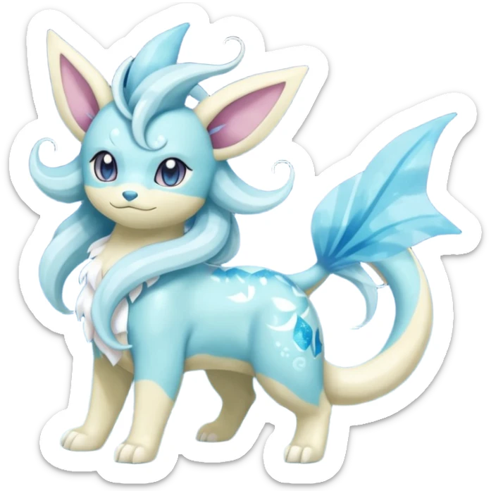 Celestial Magical sparkly shiny glittery Suicune-Vaporeon-Primarina-Amaura-Pokémon-Fakémon-fusion, full body sticker