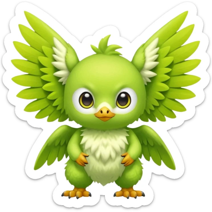 Lime-green furry cute kawaii winged Fakémon-Scalie-Digimon-creature (full body) sticker