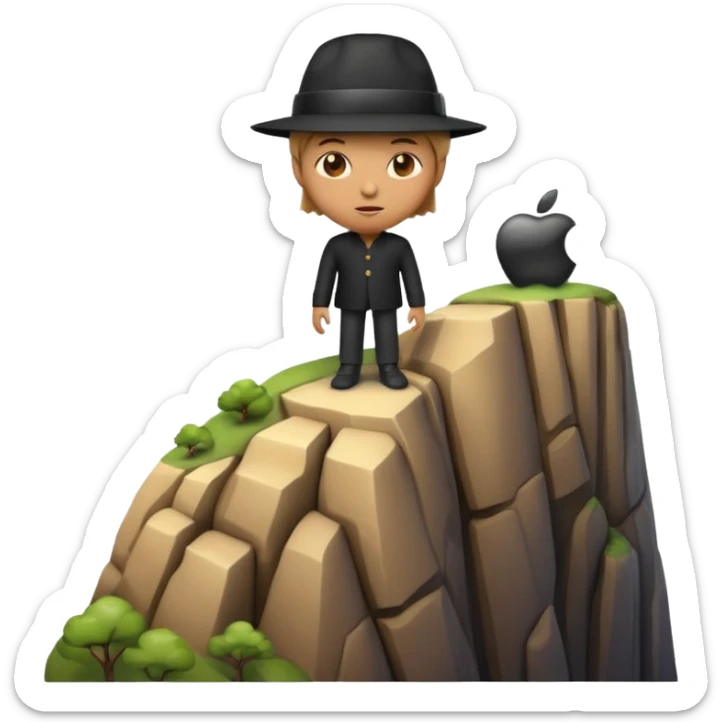 A 3D emoji of a person standing at the edge of a steep cliff in Apple style. The person faces forward, close to the edge, showing a sense of height and danger. Clean, glossy Apple-style rendering, isolated on white background.


 sticker