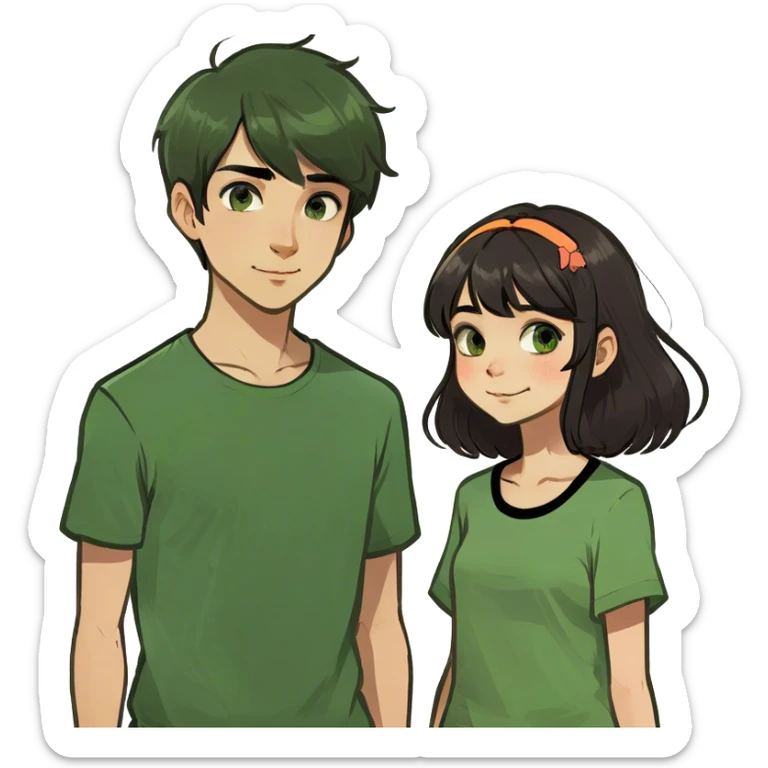 A brown hair girl that’s white kissing a black hair boy that’s white sticker