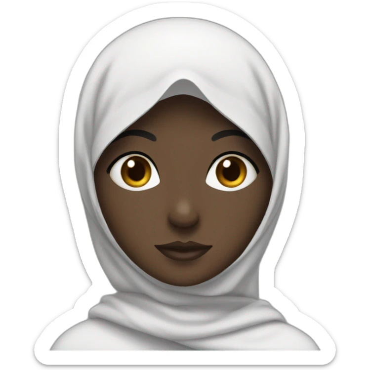 An Arab girl with dark skin in a white hijab is thinking sticker