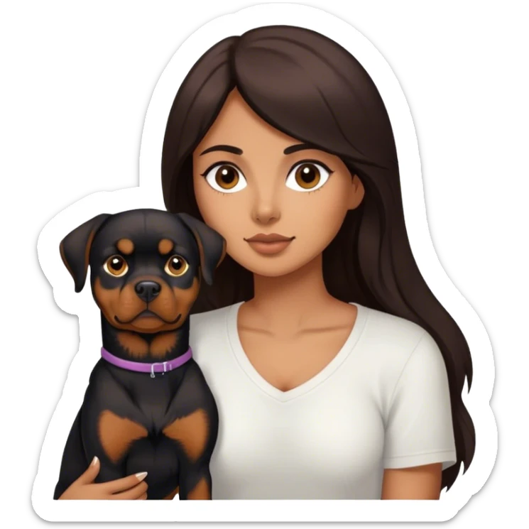 Latina with long dark brown hair and her pet Rottweiler sticker