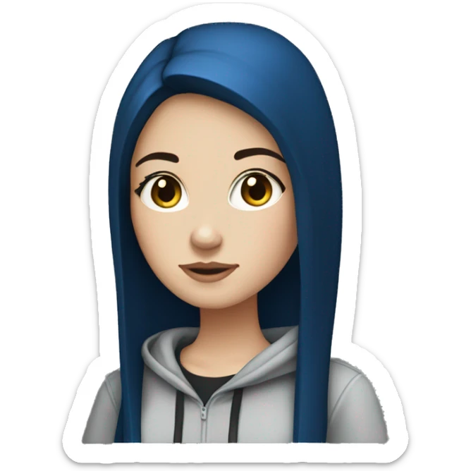white girl with long straight dark blue hair wearing black hoodie sticker