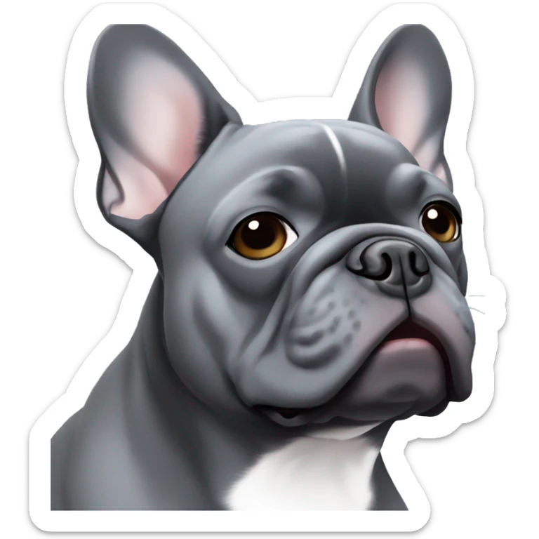 Dark grey French bulldog with white line on chest and blue eyes sticker