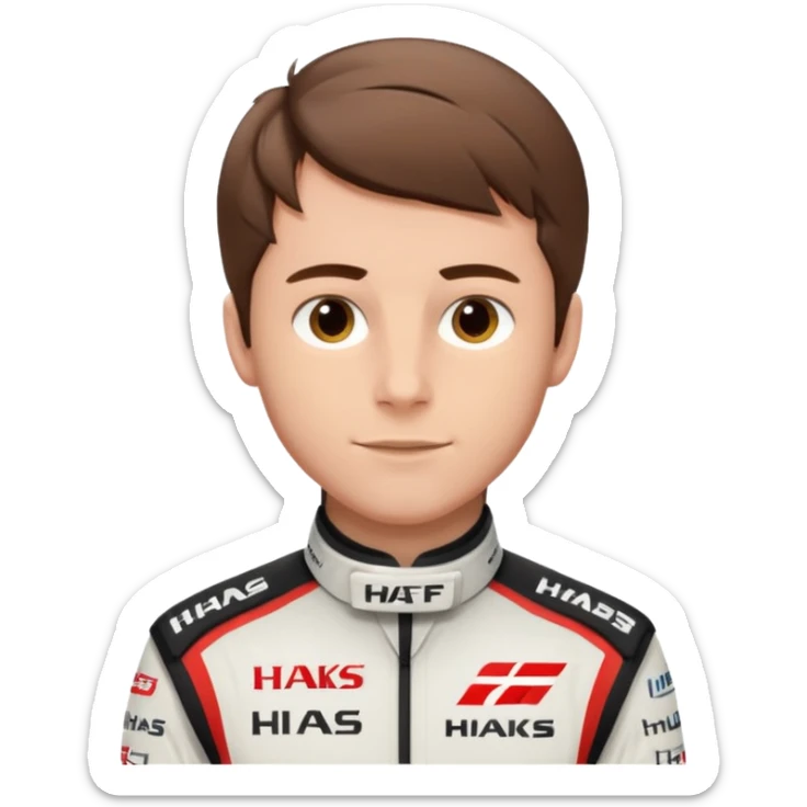 The Formula 1 Driver Oliver Bearman (brown to the front styled hair)in Haas F1 Suit sticker