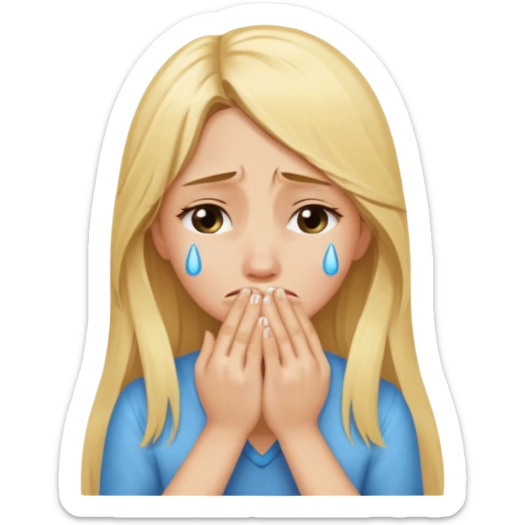 long Blonde hair girl crying with hands covering face sticker
