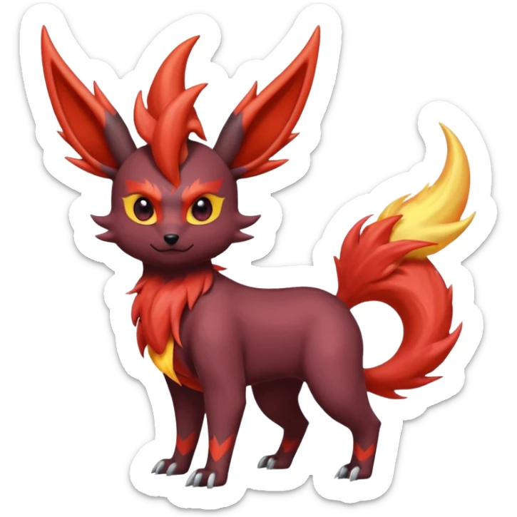 Pastel iridescent exotic colorful Darkrai-Scizor-Flareon-fusion with fiery horns and a Mohawk  sticker