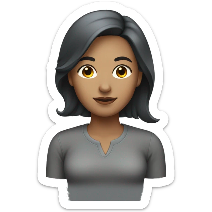 women with side part and really dark brown hair and tight grey shirt sticker