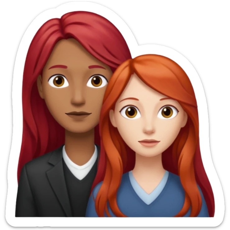 Mujer flaca con cabello largo color rojo color de piel blanca, hombre de color medio moreno con cabello color negro, flaco sticker