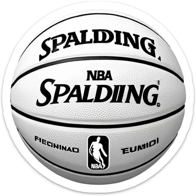Minimalist black and white Spalding basketball with NBA logo, monochrome design, iOS emoji style sticker