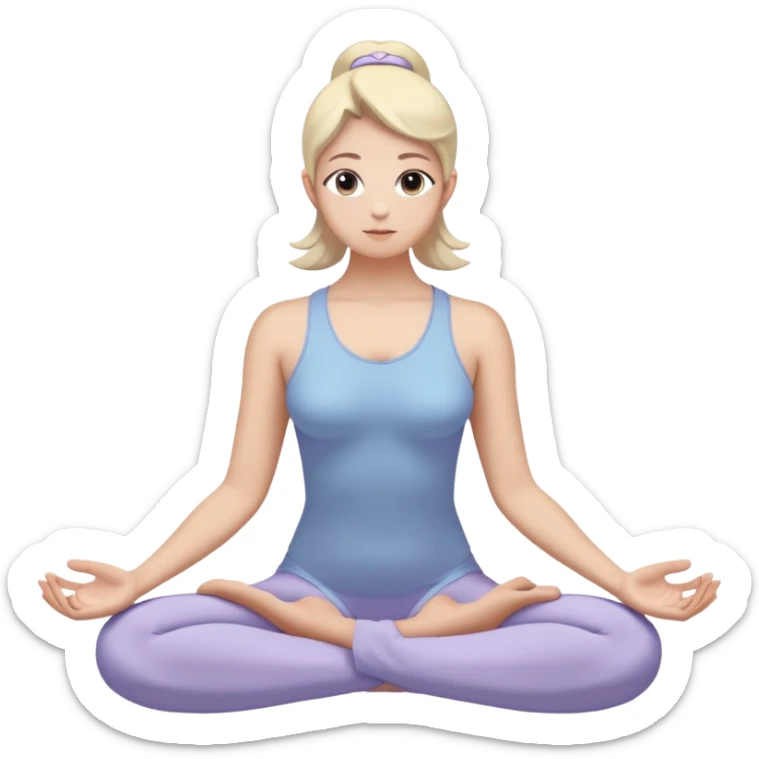 An abstract silhouette of a person in the lotus position (legs crossed, hands on knees). The figure is made in a soft blue color (#AED9E0), without facial detailing to emphasize versatility. Around the silhouette is a subtle lavender glow (#D4C1EC) in the form of a halo, symbolizing calm. sticker