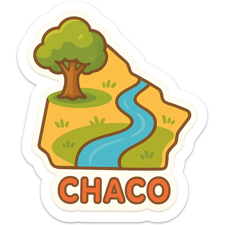 Chaco province of Argentina emoji, stylized map with a tree and river, vibrant minimalistic style sticker