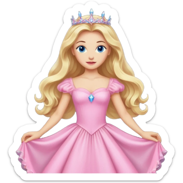 Glinda the Good Witch from the Wizard of Oz with light skin, blue eyes, blonde long hair, pink outfit sticker