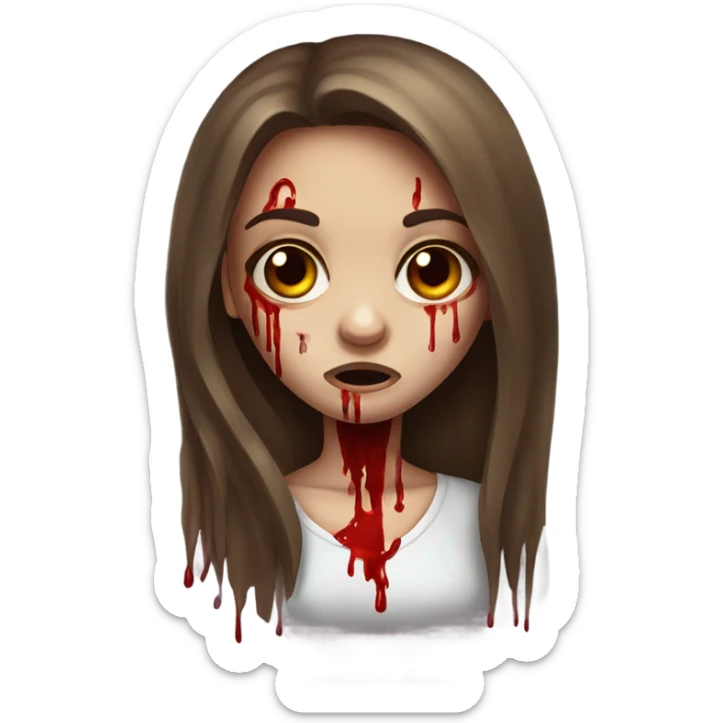 girl zombie with long brown hair,blood on her face,iphone emoji sticker