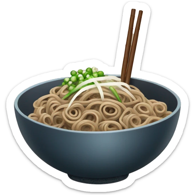 bowl of japanese buckwheat soba noodles with two chopsticks and spring onions sticker