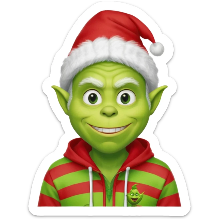 Create an avatar of white european male in hoodie with ``BST`` letters on it. make him look like grinch from movie sticker
