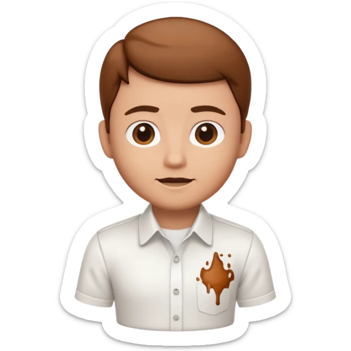 A 3D cartoon white shirt with a brown soil stain in the center, smooth fabric texture, bright lighting, realistic Memoji-style look. sticker