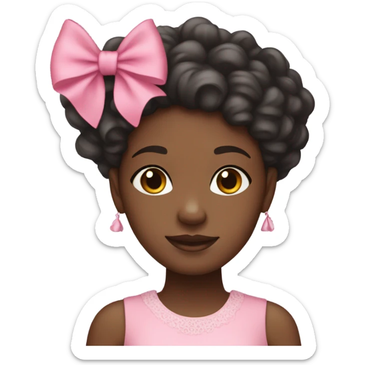 A black girl with curly hair and wearing a pink bow in her hair and wearing a pink dress sticker