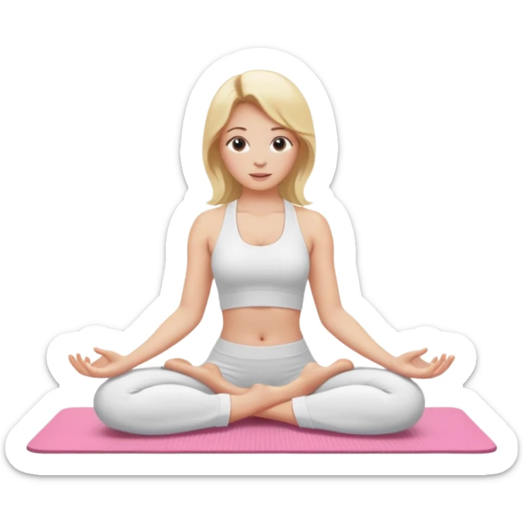 mulher fazendo yoga loira  com roupa branca e tapete rosa  sticker