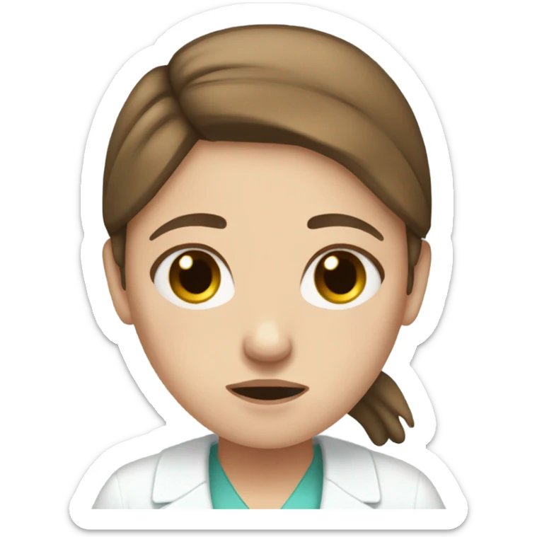 White girl with brown hair working in hospital and crying sticker