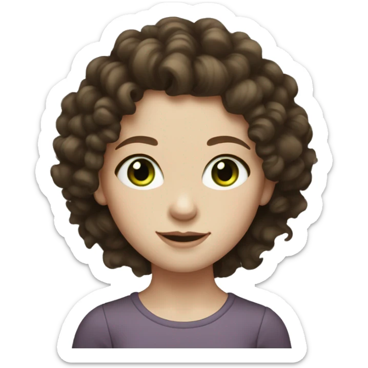 girl with pale skin green eyes dark brown curly hair and freckles sticker