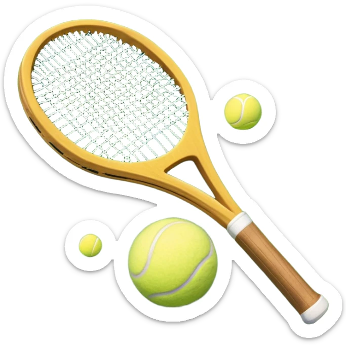 A detailed tennis racket resting on lush green grass beside a bright yellow tennis ball. The scene captures the essence of classic lawn tennis, with a crisp and clean background emphasizing the elegance and tradition of the sport sticker