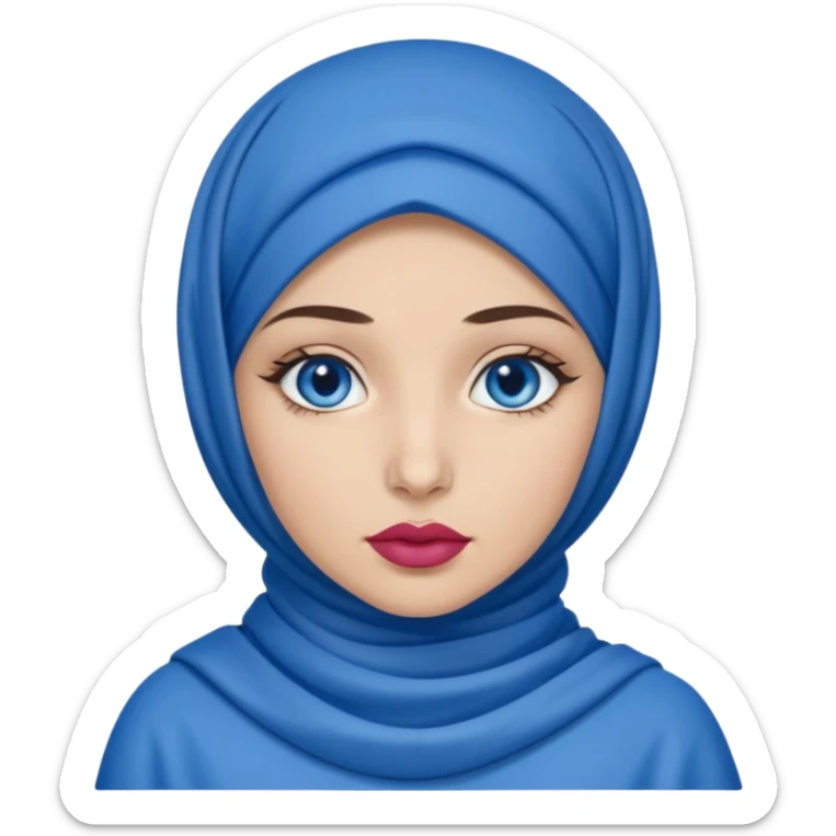 Turkish beautiful finish Konya girl blue eyes with blue hijab islamic dress and had on her hand blue rose design lipstick sticker