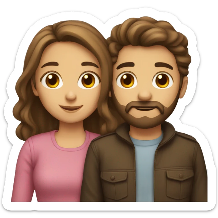 A girl with brown hair and a boy with brown hair and a beard kissing each other sticker