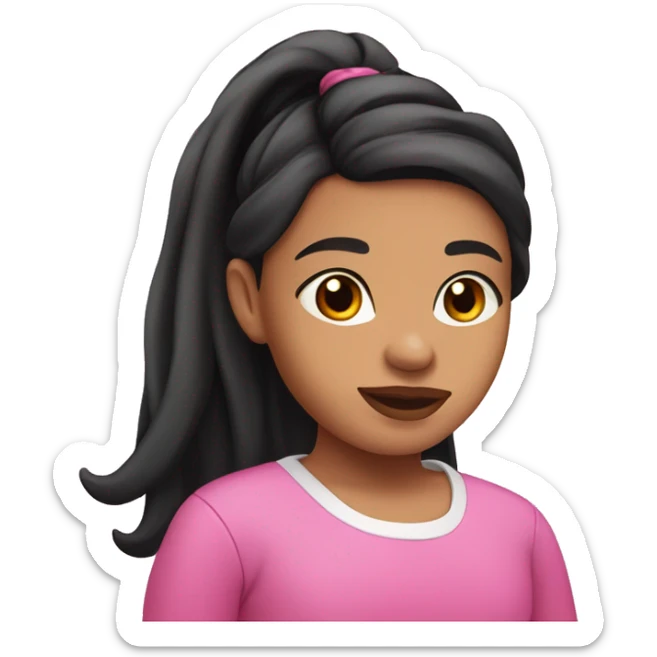 Kalinago girl with straight nose, pink lips, black wavy ponytail and pink shirt  sticker