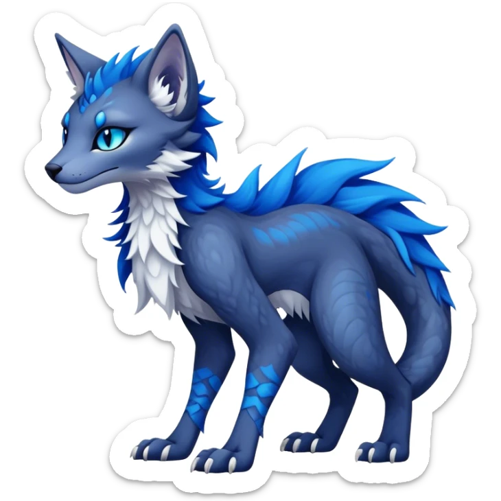 Kawaii dark edgy fantasy ethereal feline-vernid-sergal-fursona animal creature with a tufted tail full body with intricate markings  sticker