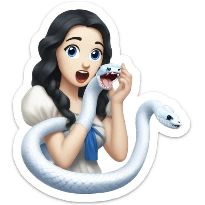 Picture a snow white snake, the color of the chishui is only white and that's it. She has blue snake eyes with a black vertical slit. She opens her mouth and hisses sticker