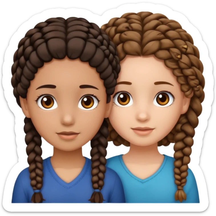 2 girl best friends. One is black with braids and brown eyes. One is white with curly brown hair with brown eyes. sticker