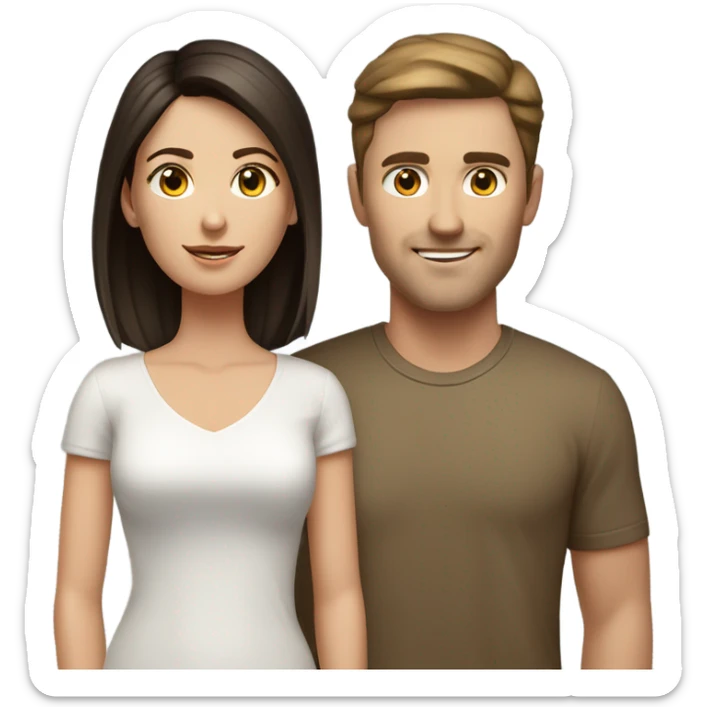Dark haired white man with tan beautiful woman with brown straight short hair sticker
