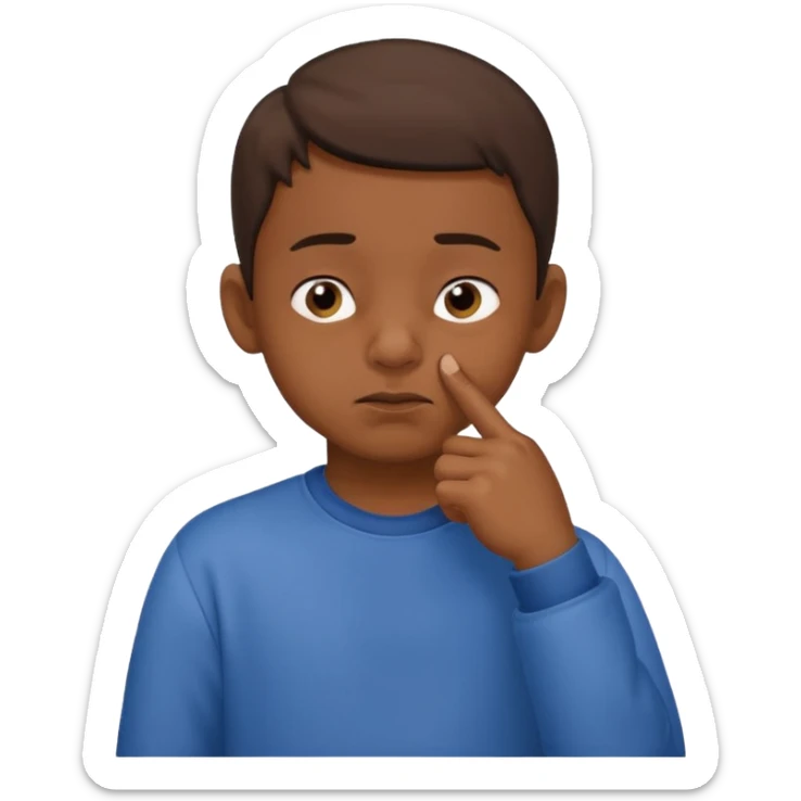 A boy pinching his nose with his thumb and index finger of his left hand because of a bad smell. sticker