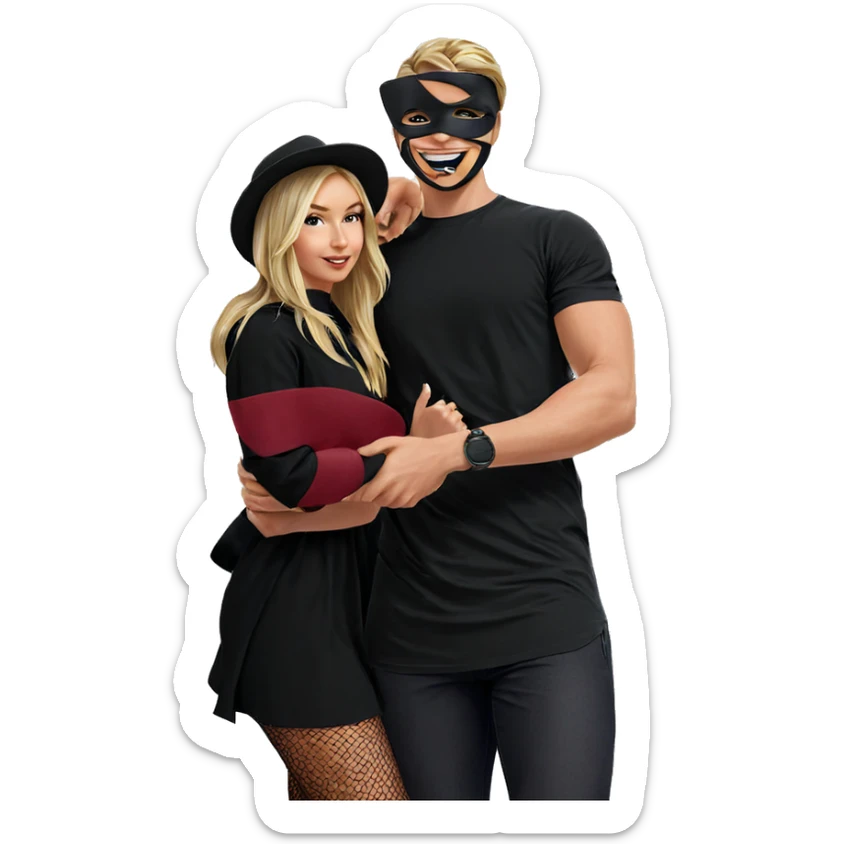 blonde girl and masked boy sticker