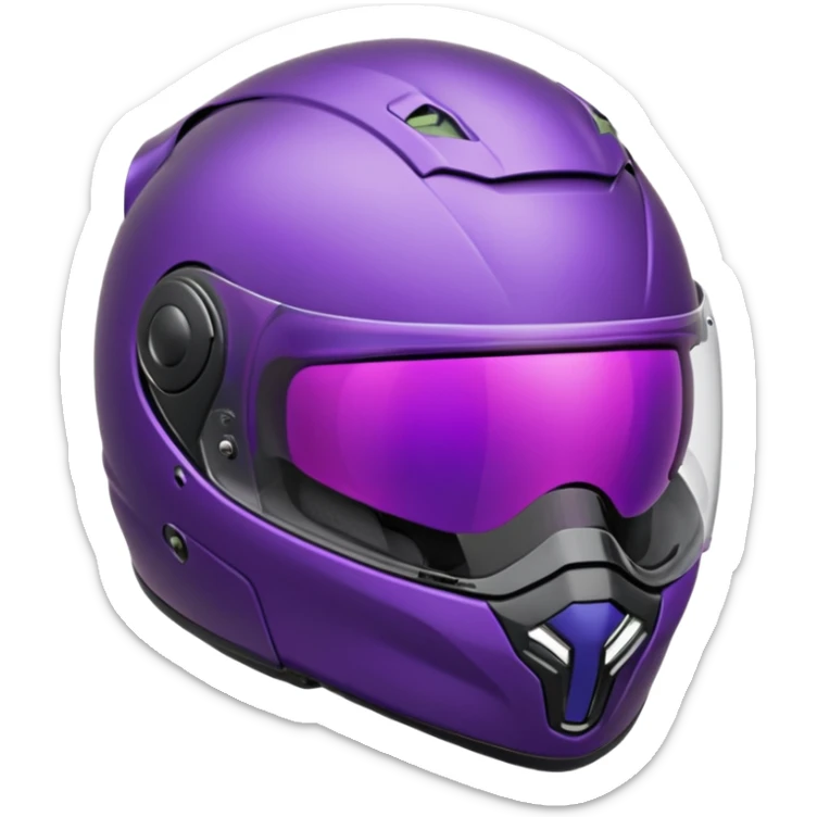 Créer un emoji avec une moto mt07 sport noir mate / violet iridescent très foncé. Avec une pilote dessus visière violet sombre faceless, bulle de la moto violet. Avec fond arrière violet, tenue complète casque inclus violet  sticker