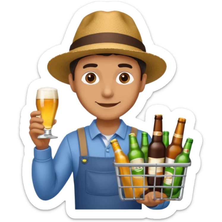 man with a shopping cart full of beers and wines sticker
