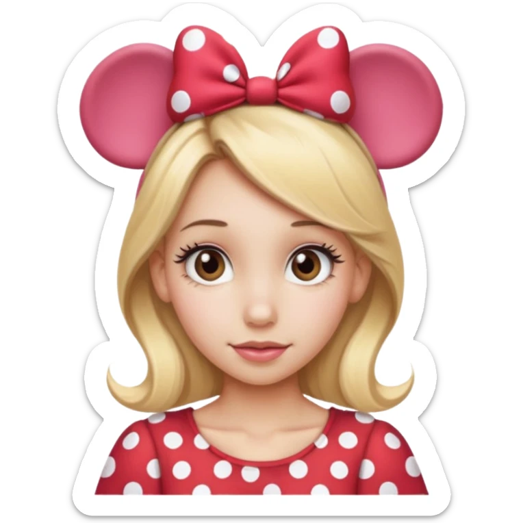 Skinny girl Hazel eyes blonde hair Minnie mouse ears sticker