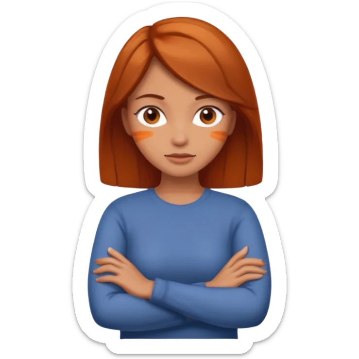 woman crossing her arms, orange skin, brown hair sticker