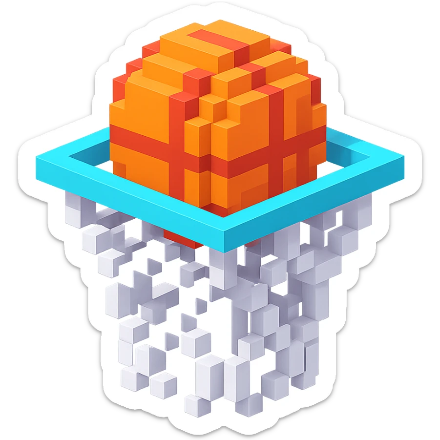 Voxel-style basketball in a net, variation 1 sticker