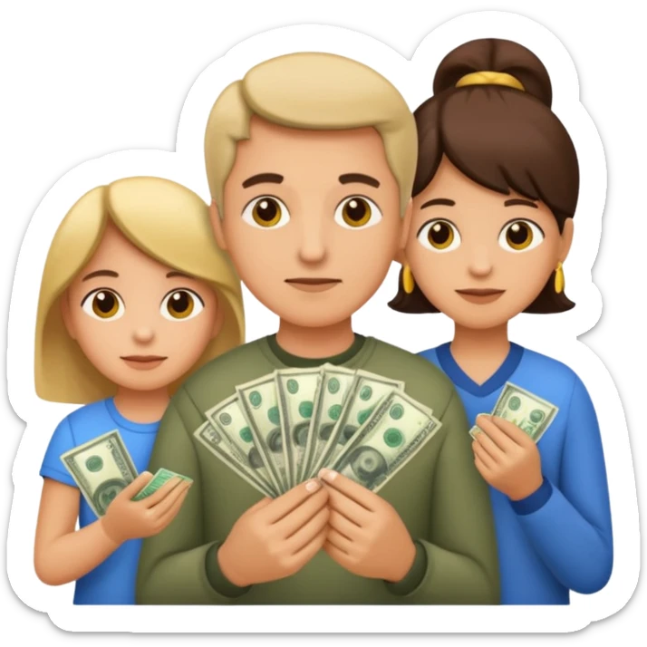 A caring parent counting money with family icons emoji sticker