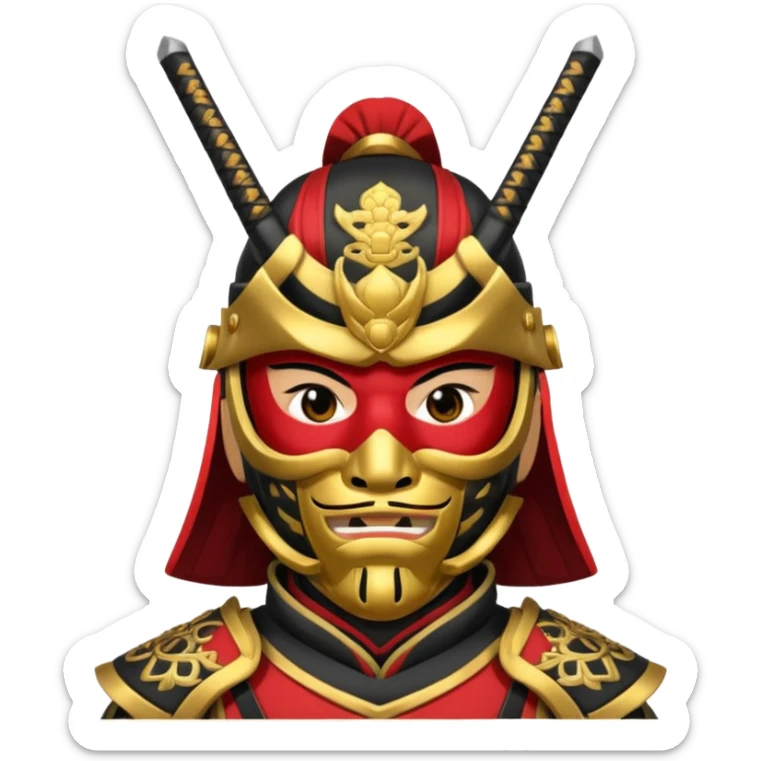 Samurai with black red and gold armor and they have a detailed mask covering their mouth sticker