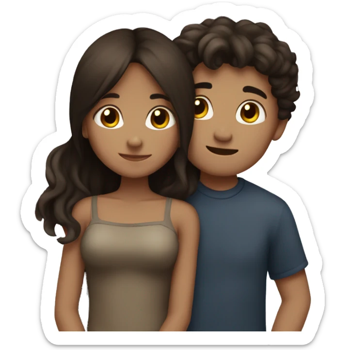 dark brown hair boy hugging dark brown hair girl sticker