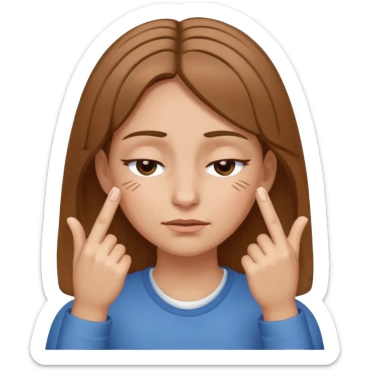 White but tan person with lightish brown hair girl has eyes closed and index and middle fingers held on the temples of the forehead has if she is thinking and knows and sort of smirking sticker