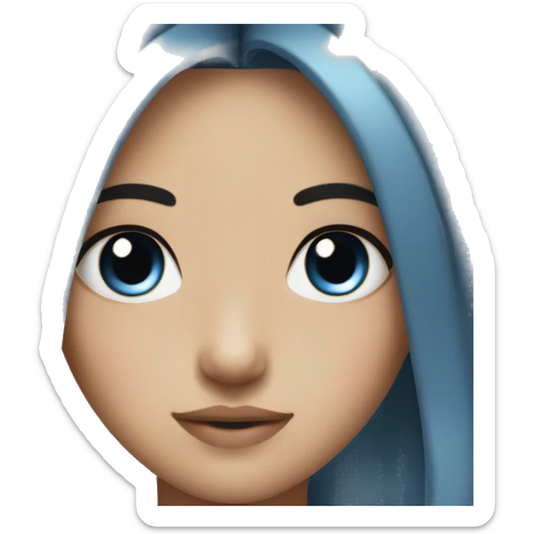 Girl with brown and blue hair with eyeliner like asian sticker