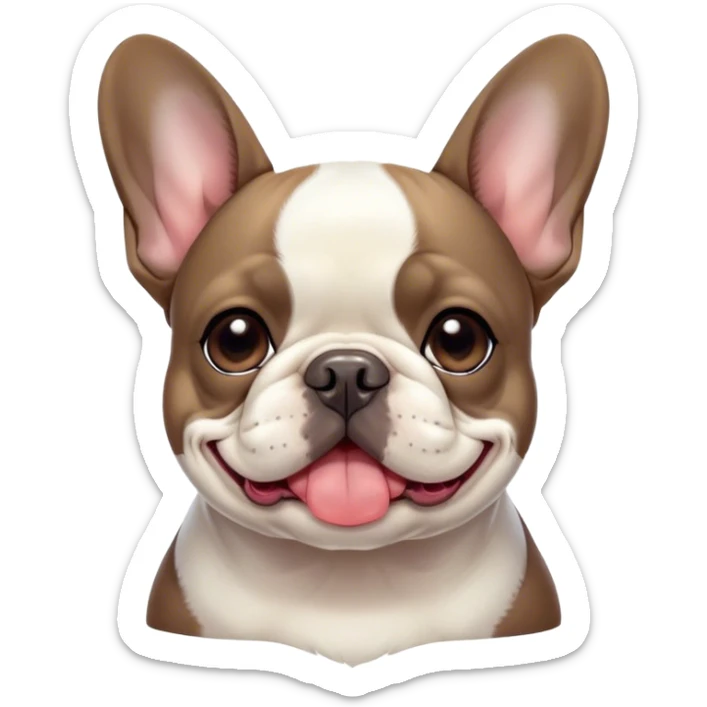 Meme-Worthy Cute Sleeping Pied French Bulldog Portrait Emoji, Head resting peacefully with a gentle, contented smile and eyes softly closed in serene repose, showcasing a distinctive pied fur of contrasting hues and a lovable, relaxed expression, simplified yet irresistibly adorable, highly detailed, glowing with a soft, drowsy radiance, high shine, exuding calm, endearing charm, styled with a gentle, soft glowing outline, capturing the essence of a sleeping Pied French Bulldog that appears destined to be the next viral symbol of adorable, sleepy delight! sticker