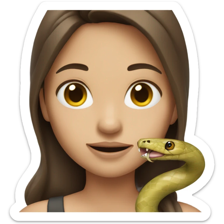 Girl with brown hair and wide body holding a snake sticker