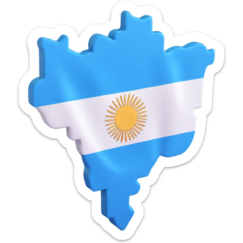 3D illustration of the shape of Argentina covered with the Argentina flag, vivid and clear flag colors sticker